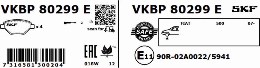 SKF VKBP 80299 E - Kit pastiglie freno, Freno a disco www.autoricambit.com