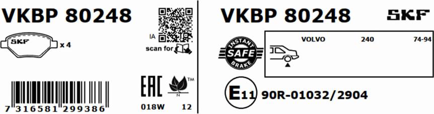 SKF VKBP 80248 - Kit pastiglie freno, Freno a disco www.autoricambit.com