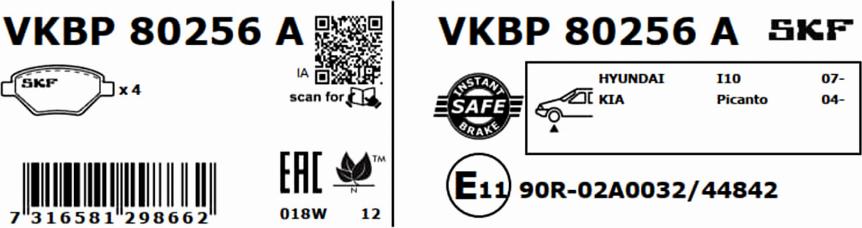 SKF VKBP 80256 A - Kit pastiglie freno, Freno a disco www.autoricambit.com