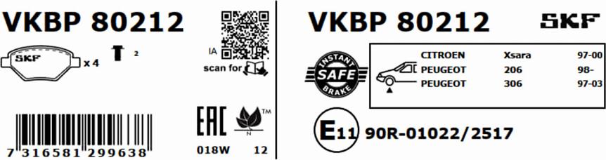 SKF VKBP 80212 - Kit pastiglie freno, Freno a disco www.autoricambit.com