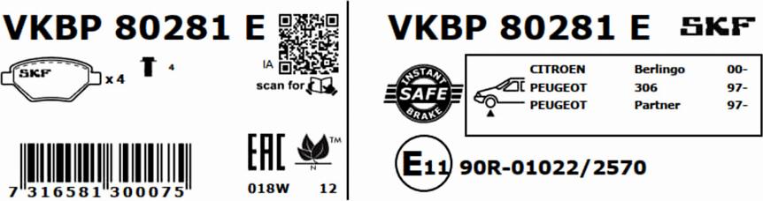 SKF VKBP 80281 E - Kit pastiglie freno, Freno a disco www.autoricambit.com