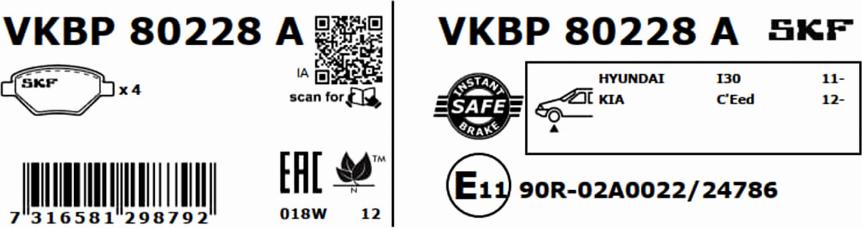 SKF VKBP 80228 A - Kit pastiglie freno, Freno a disco www.autoricambit.com