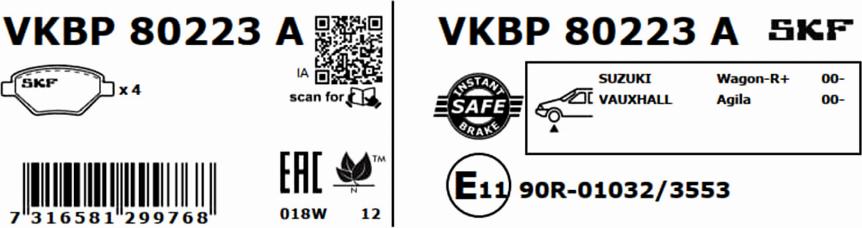 SKF VKBP 80223 A - Kit pastiglie freno, Freno a disco www.autoricambit.com