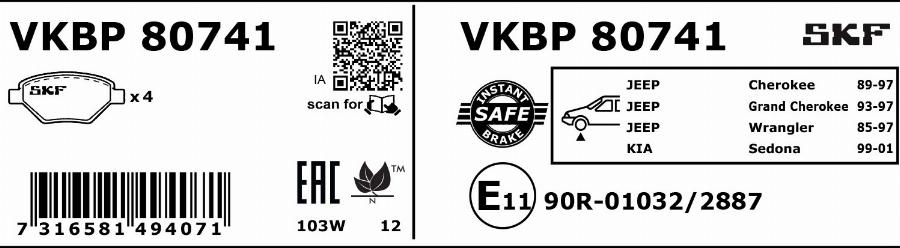SKF VKBP 80741 - Kit pastiglie freno, Freno a disco www.autoricambit.com