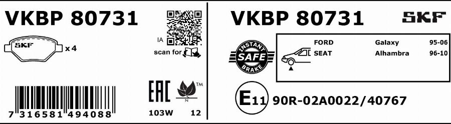 SKF VKBP 80731 - Kit pastiglie freno, Freno a disco www.autoricambit.com