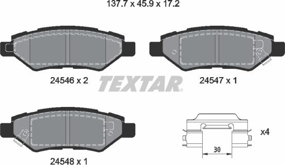 Textar 2454601 - Kit pastiglie freno, Freno a disco www.autoricambit.com