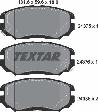 Textar 2437501 - Kit pastiglie freno, Freno a disco www.autoricambit.com