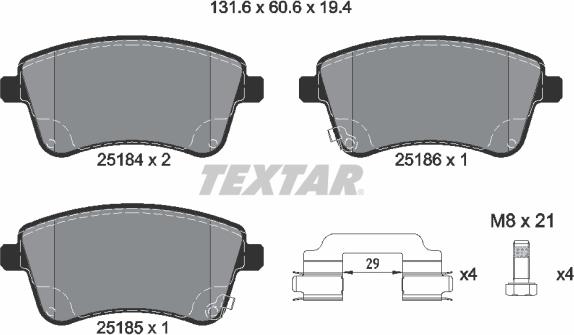 Textar 2518401 - Kit pastiglie freno, Freno a disco www.autoricambit.com