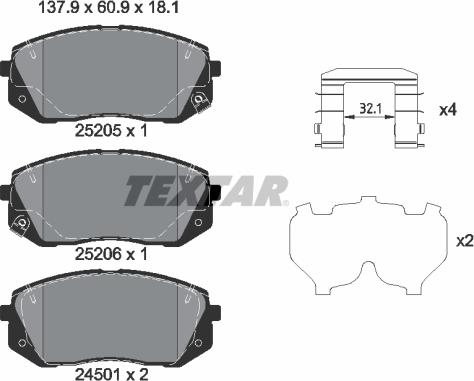 Textar 2520504 - Kit pastiglie freno, Freno a disco www.autoricambit.com