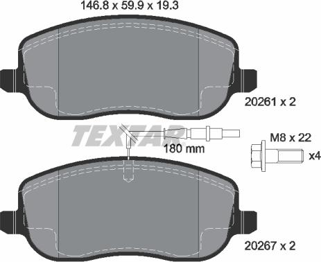 Textar 2026101 - Kit pastiglie freno, Freno a disco www.autoricambit.com