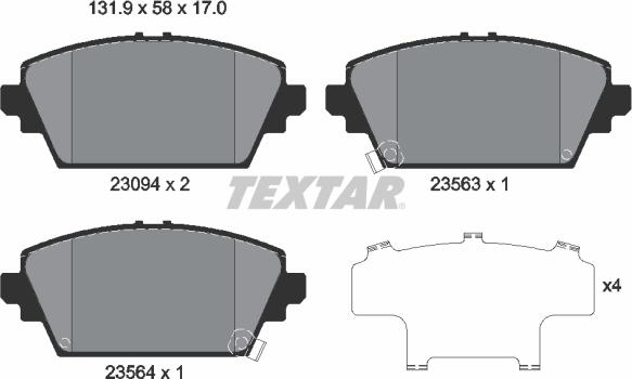 Textar 2309401 - Kit pastiglie freno, Freno a disco www.autoricambit.com