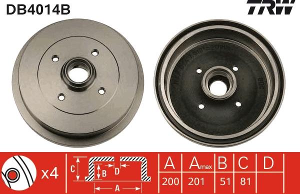 TRW DB4014B - Tamburo freno www.autoricambit.com