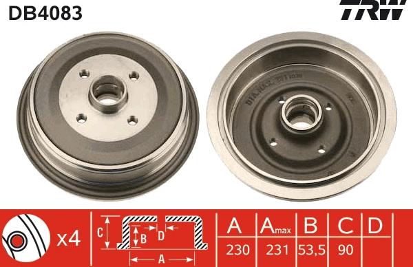 TRW DB4083 - Tamburo freno www.autoricambit.com