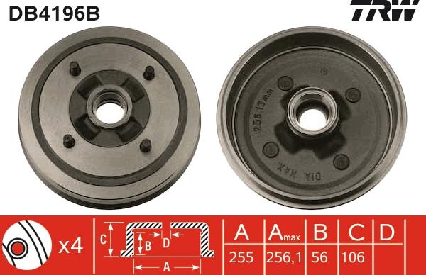 TRW DB4196B - Tamburo freno www.autoricambit.com