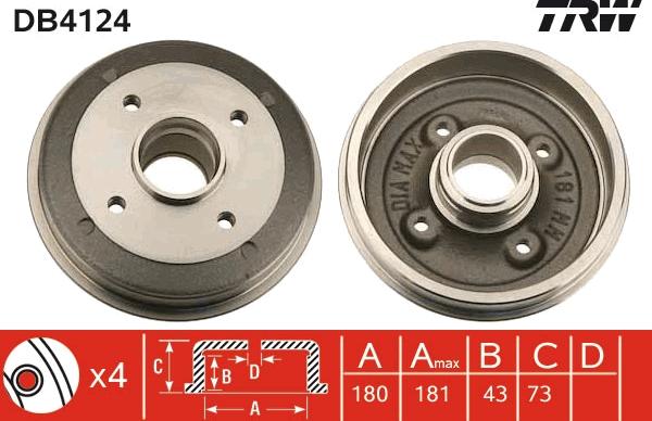 TRW DB4124 - Tamburo freno www.autoricambit.com