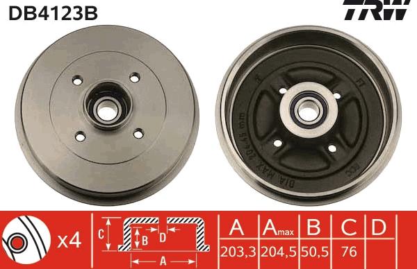 TRW DB4123B - Tamburo freno www.autoricambit.com