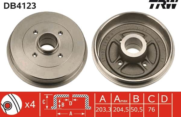 TRW DB4123 - Tamburo freno www.autoricambit.com