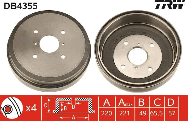 TRW DB4355 - Tamburo freno www.autoricambit.com