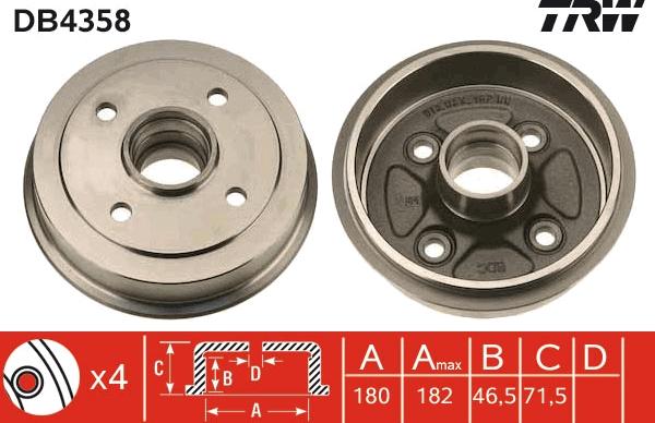 TRW DB4358 - Tamburo freno www.autoricambit.com