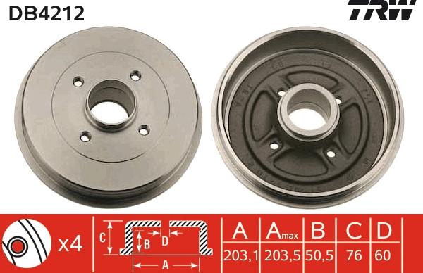 TRW DB4212 - Tamburo freno www.autoricambit.com