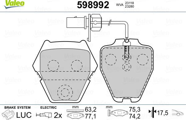 Valeo 598992 - Kit pastiglie freno, Freno a disco www.autoricambit.com