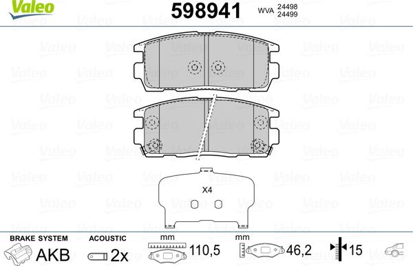 Valeo 598941 - Kit pastiglie freno, Freno a disco www.autoricambit.com