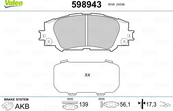 Valeo 598943 - Kit pastiglie freno, Freno a disco www.autoricambit.com