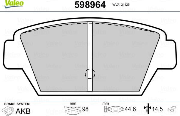 Valeo 598964 - Kit pastiglie freno, Freno a disco www.autoricambit.com