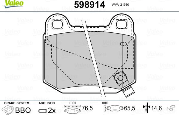 Valeo 598914 - Kit pastiglie freno, Freno a disco www.autoricambit.com