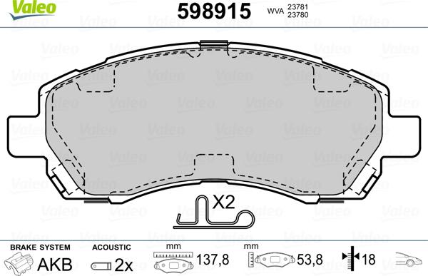 Valeo 598915 - Kit pastiglie freno, Freno a disco www.autoricambit.com