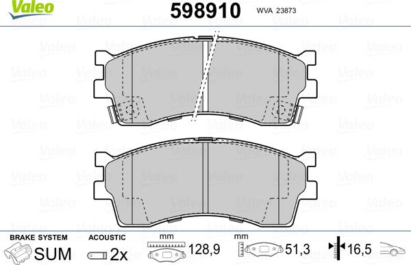 Valeo 598910 - Kit pastiglie freno, Freno a disco www.autoricambit.com