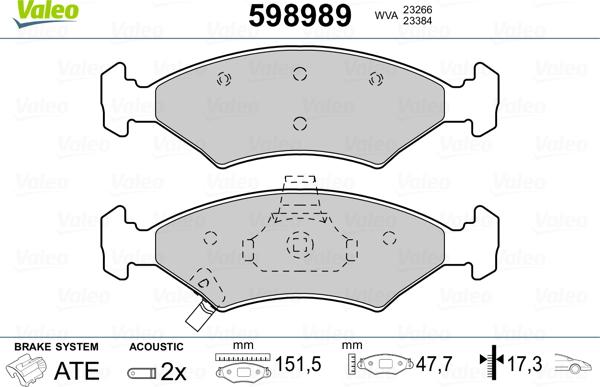 Valeo 598989 - Kit pastiglie freno, Freno a disco www.autoricambit.com