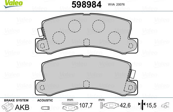 Valeo 598984 - Kit pastiglie freno, Freno a disco www.autoricambit.com