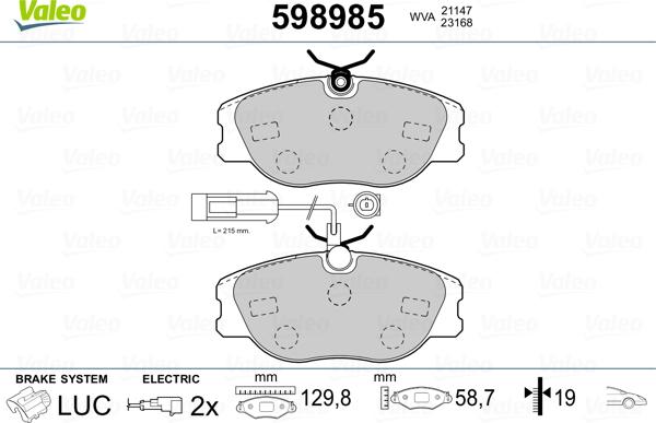 Valeo 598985 - Kit pastiglie freno, Freno a disco www.autoricambit.com