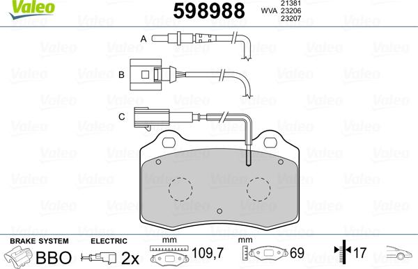 Valeo 598988 - Kit pastiglie freno, Freno a disco www.autoricambit.com