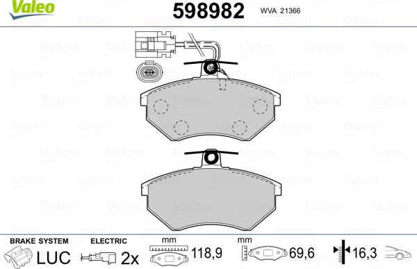 Valeo 598982 - Kit pastiglie freno, Freno a disco www.autoricambit.com