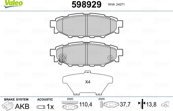 Valeo 598929 - Kit pastiglie freno, Freno a disco www.autoricambit.com