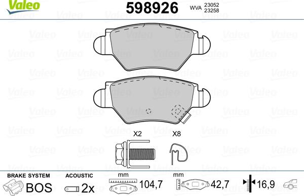 Valeo 598926 - Kit pastiglie freno, Freno a disco www.autoricambit.com