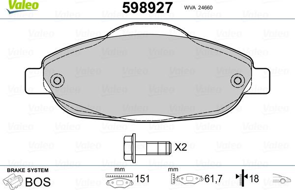 Valeo 598927 - Kit pastiglie freno, Freno a disco www.autoricambit.com