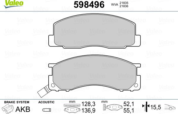 Valeo 598496 - Kit pastiglie freno, Freno a disco www.autoricambit.com