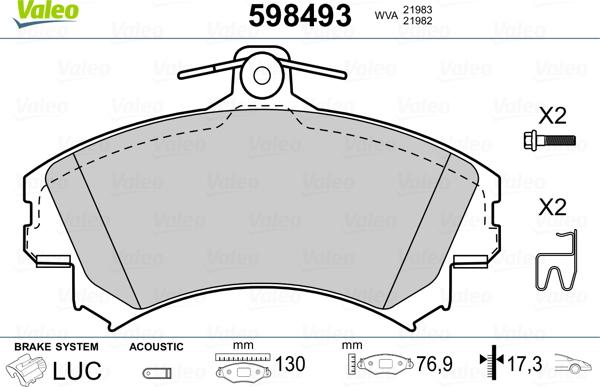 Valeo 598493 - Kit pastiglie freno, Freno a disco www.autoricambit.com