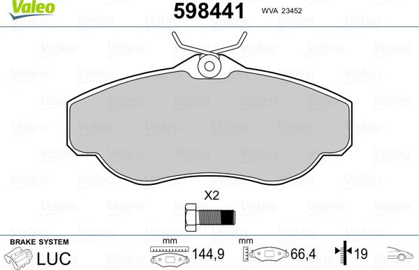 Valeo 598441 - Kit pastiglie freno, Freno a disco www.autoricambit.com