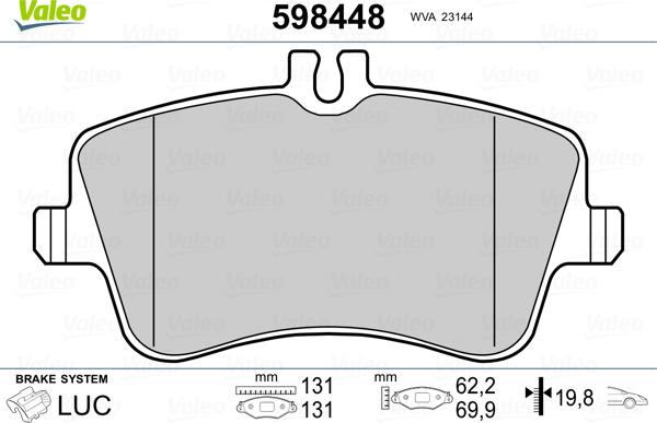 Valeo 598448 - Kit pastiglie freno, Freno a disco www.autoricambit.com