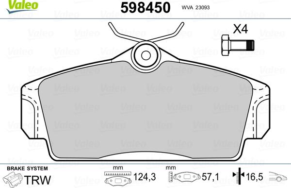 Valeo 598450 - Kit pastiglie freno, Freno a disco www.autoricambit.com