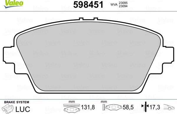 Valeo 598451 - Kit pastiglie freno, Freno a disco www.autoricambit.com