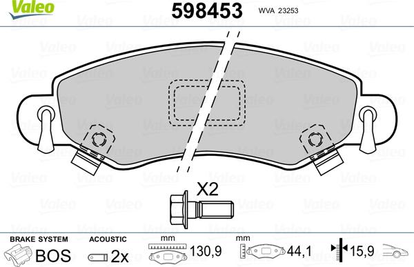 Valeo 598453 - Kit pastiglie freno, Freno a disco www.autoricambit.com