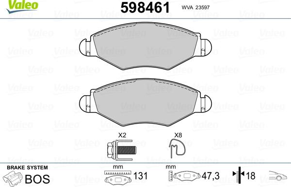 Valeo 598461 - Kit pastiglie freno, Freno a disco www.autoricambit.com