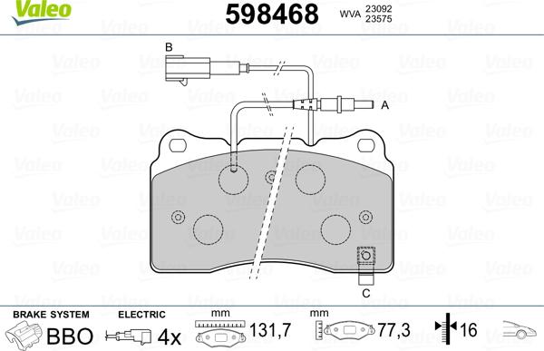 Valeo 598468 - Kit pastiglie freno, Freno a disco www.autoricambit.com