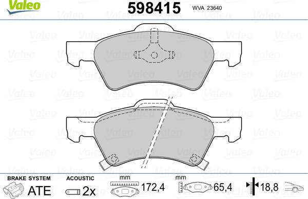 Valeo 598415 - Kit pastiglie freno, Freno a disco www.autoricambit.com