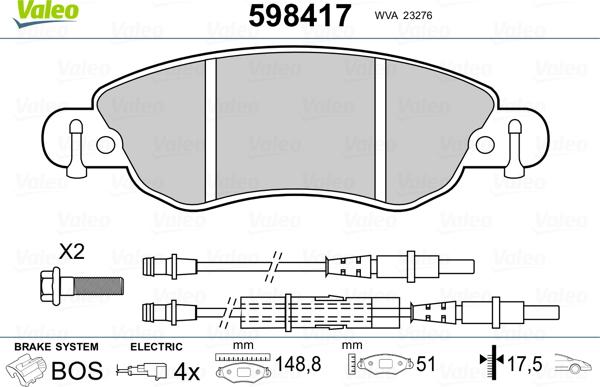 Valeo 598417 - Kit pastiglie freno, Freno a disco www.autoricambit.com